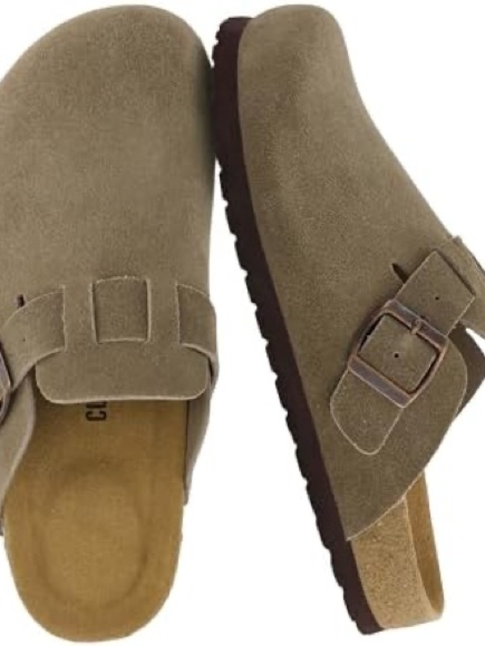 Suede Buckle Slip-On Women's Clog in Olive/Taupe